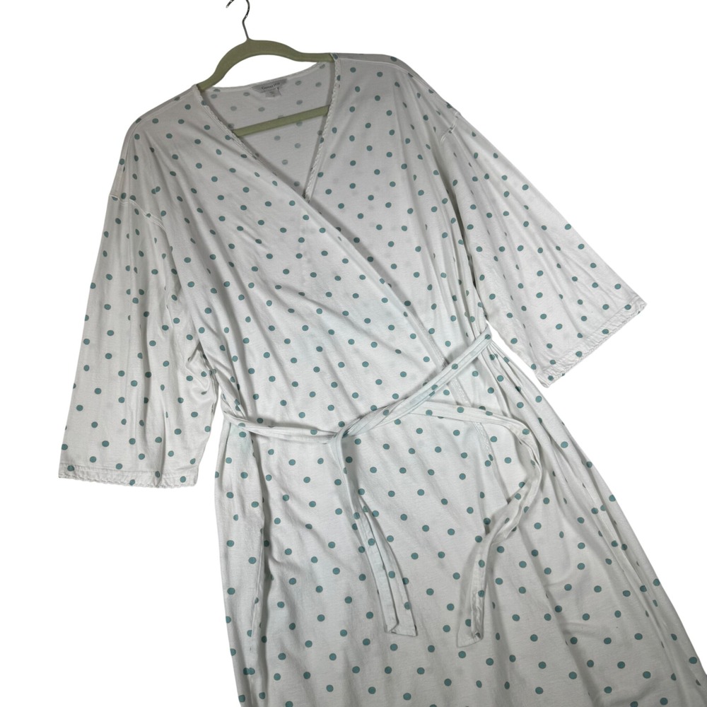 Garnet Hill White Teal Polka Dot Cotton Jersey Robe Size S‎ 14770 | Kimono Knit